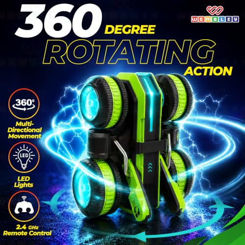 Image of Wembley Blaze RC Drift Car for Kids - 2.4GHz Remote Control Car, 4WD Stunt Car with 360 Rotation, LED Lights, Easy-Flip Tires, Rechargeable Battery, Racing Toy Gift for Boys & Girls 3-14 Years