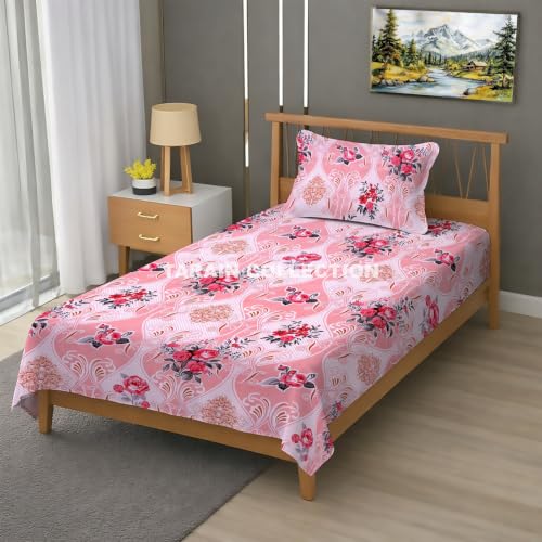 Image of Single Flat Bedsheet 60 x 90 Inch with 1 Pillow Cover, Cotton Blend Soft Breathable Bed Sheet Set for Single Bed, Lightweight Comfortable Bedding for Home Guest Room Daily Use