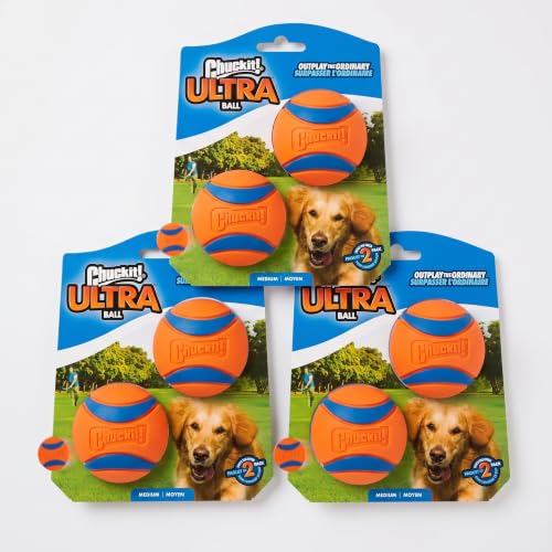 Image of Chuckit! Ultra Ball Dog Toy - Medium Bouncy Fetch Balls for Dogs 20-60 lbs - Made from Durable Rubber - Floating Water Pet Toys - Size Medium - 2.5-inch Diameter - Pack of 6