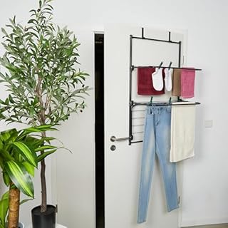 Relaxdays Étendoir à Linge Mural, Séchoir à Suspendre, HLP: 95 x 58 x 31 cm, 10m de séchage, 3 Ailes Pliables, Fer, Noir