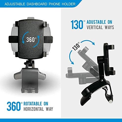 BEENLE Dashboard Car Phone Mount, Multifunctional Dashboard Rearview Mirror Car Phone Holder with 360-Degree Rotating Adjustable Spring Clip,Suitable for 4-7 Inches Smartphones