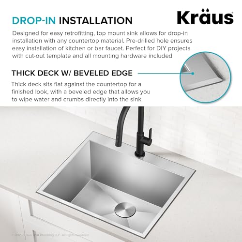 KRAUS Standart PRO 25-inch Drop-In Top Mount 16 Gauge Stainless Steel Single Bowl Laundry Utility Sink, KHT301-25L - image 9