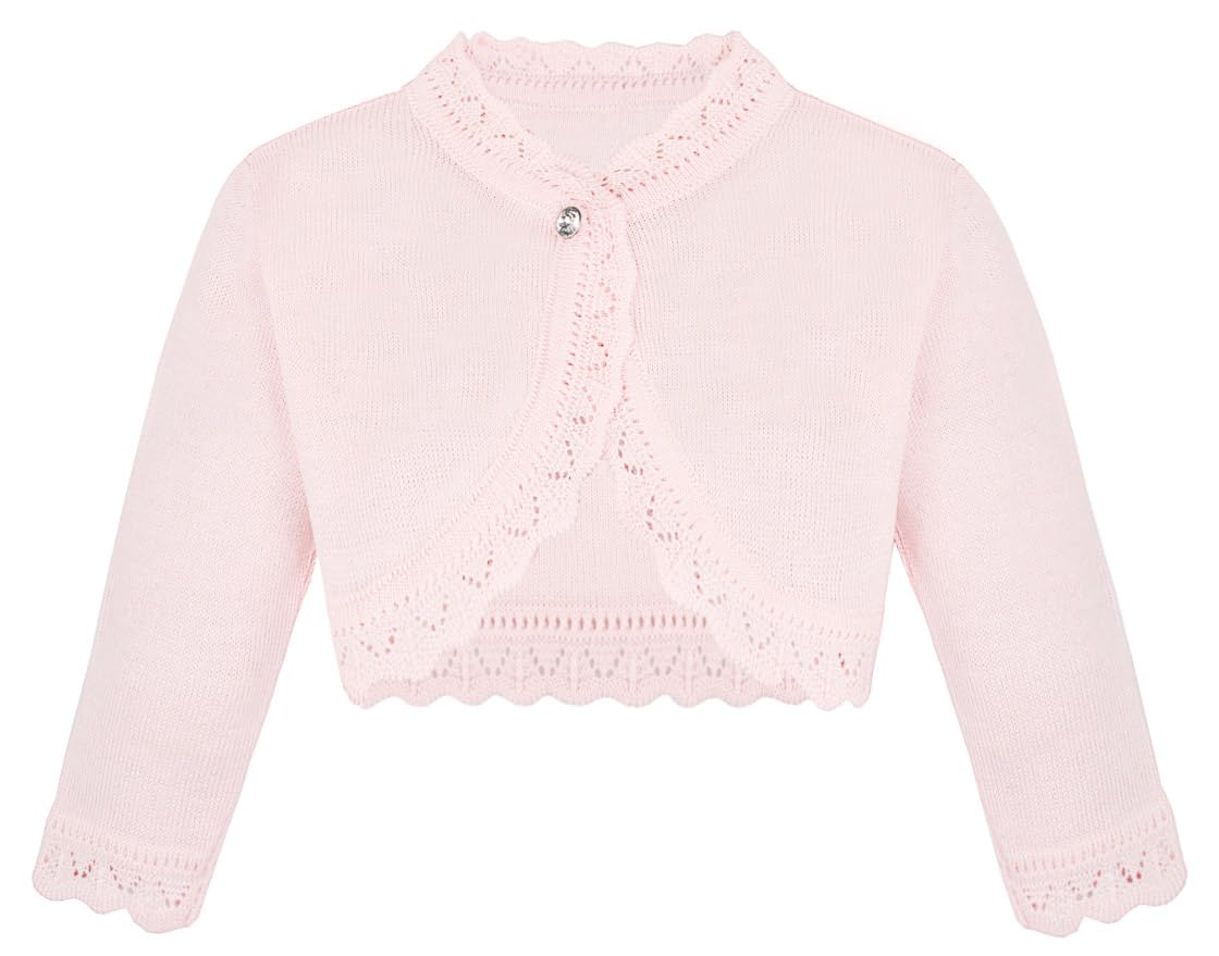 Lilax Little Girls' Knit Long Sleeve Button Closure Bolero Cardigan Shrug 3T Pink