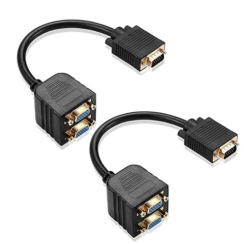 VGA Splitter Cable 1 Male to 2 Female Adapter Monitor Y Splitter Cable 25cm Black Can't Connect Two at The Same time (2Pack)