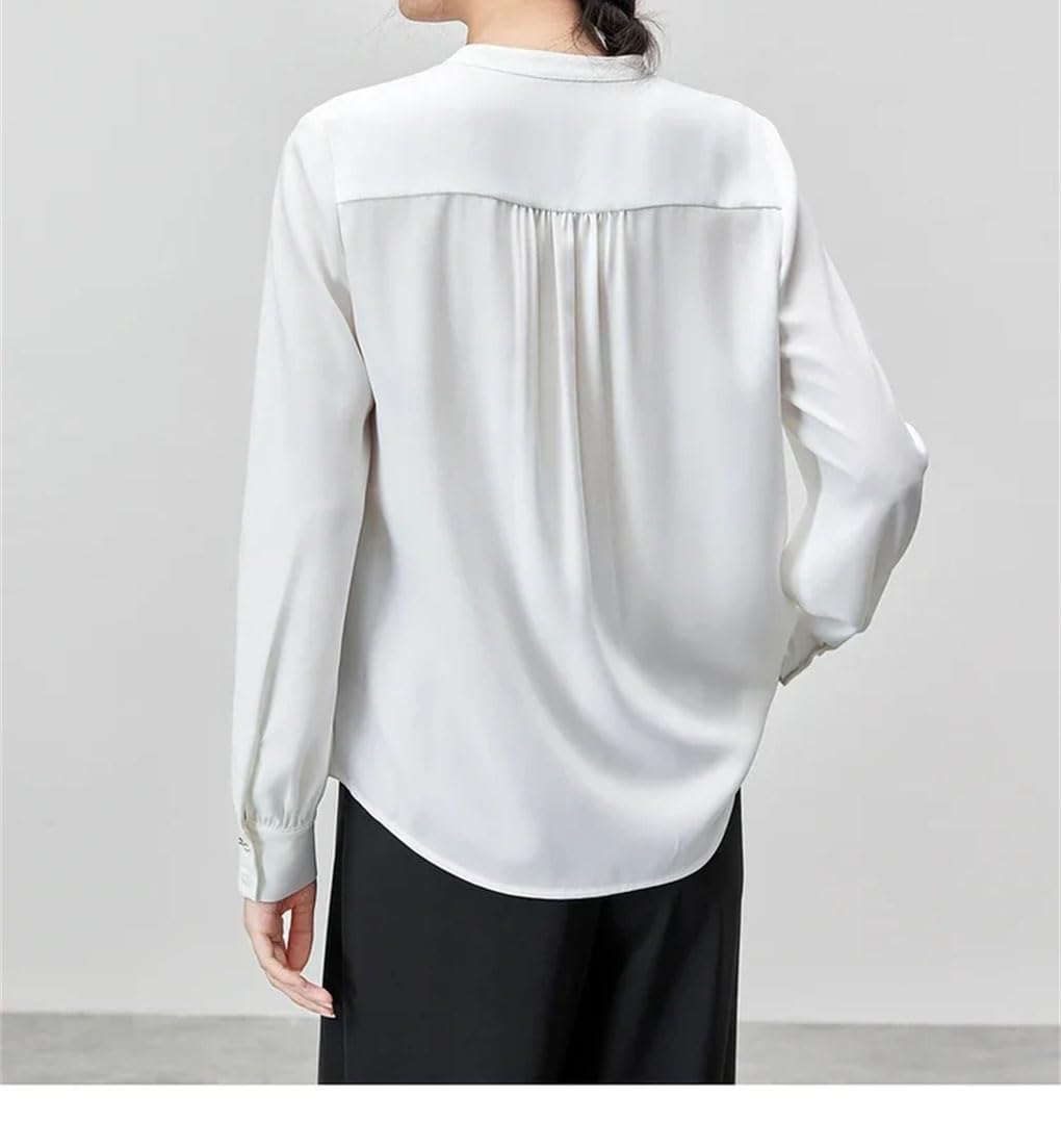 Blusa de manga larga con cuello en V y botones para mujer, con hombros plegados, para oficina