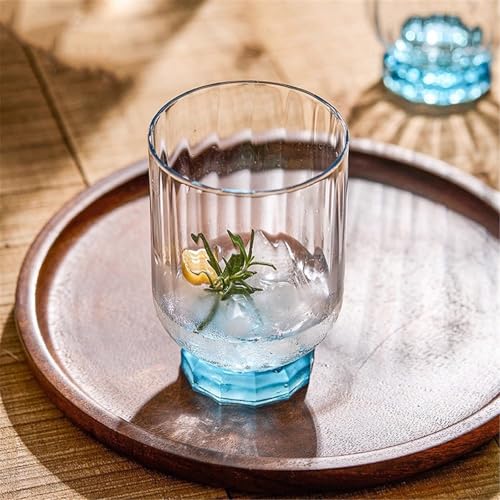 Vaso de vidrio azul acanalado grande con acabado resistente para mesa sutil 5