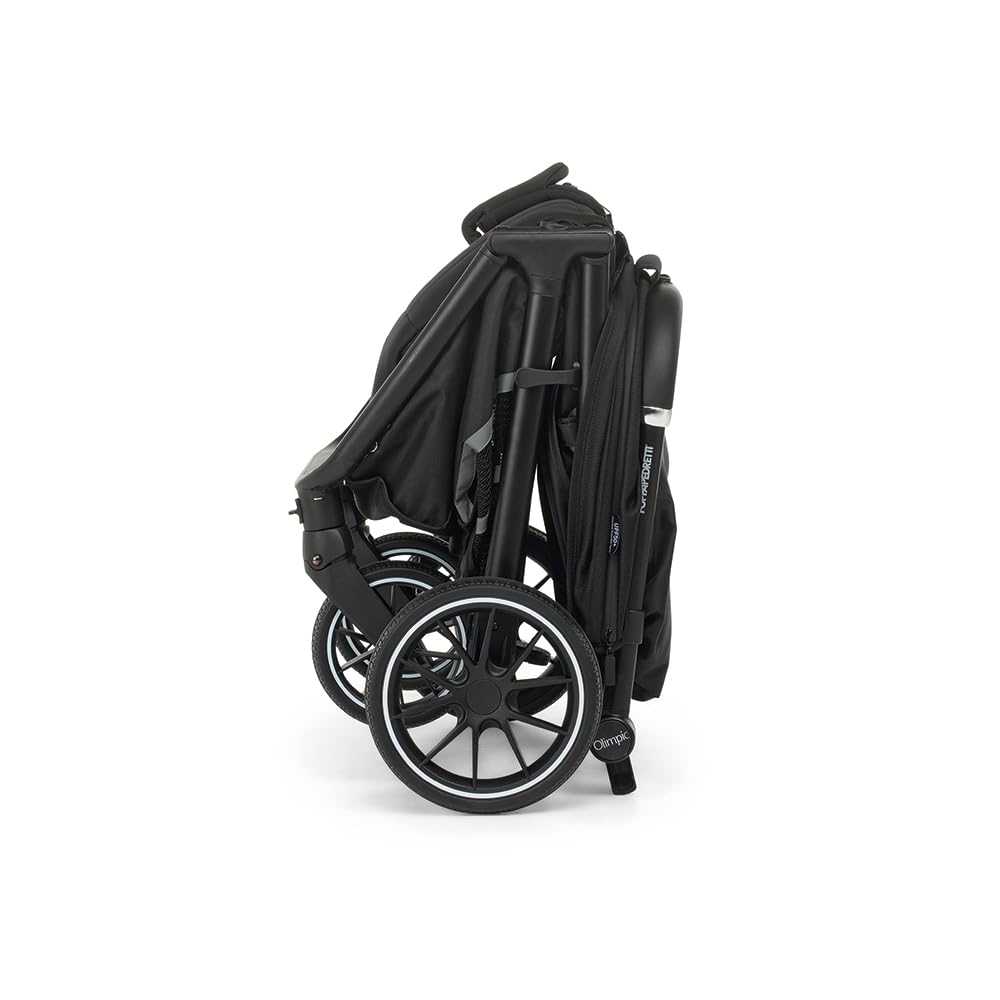 Foppapedretti Passeggino Compatto Olimpic, per bambini 0-22 Kg (0-4 anni), Chiusura ad 1 mano, Self-Standing, Ruote Ammortizzate, Tessuto UPF50+, Cerniere Resistenti Acqua, Trasportabile, Nero