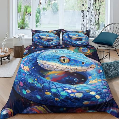 Housse de couette serpent bleu 3D microfbre 135x200 pour lit simple