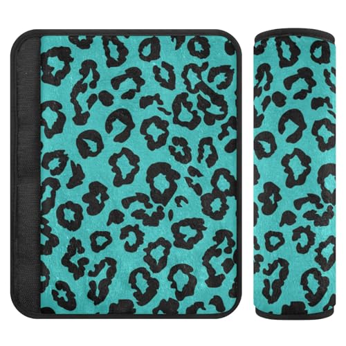 EtherSpher Leopard Teal Black Belt Strap Covers, Protects Your Neck and Shoulders, car seat Cover for Most Cars Van Sedan forro para cinturon de segurida 2 pcs