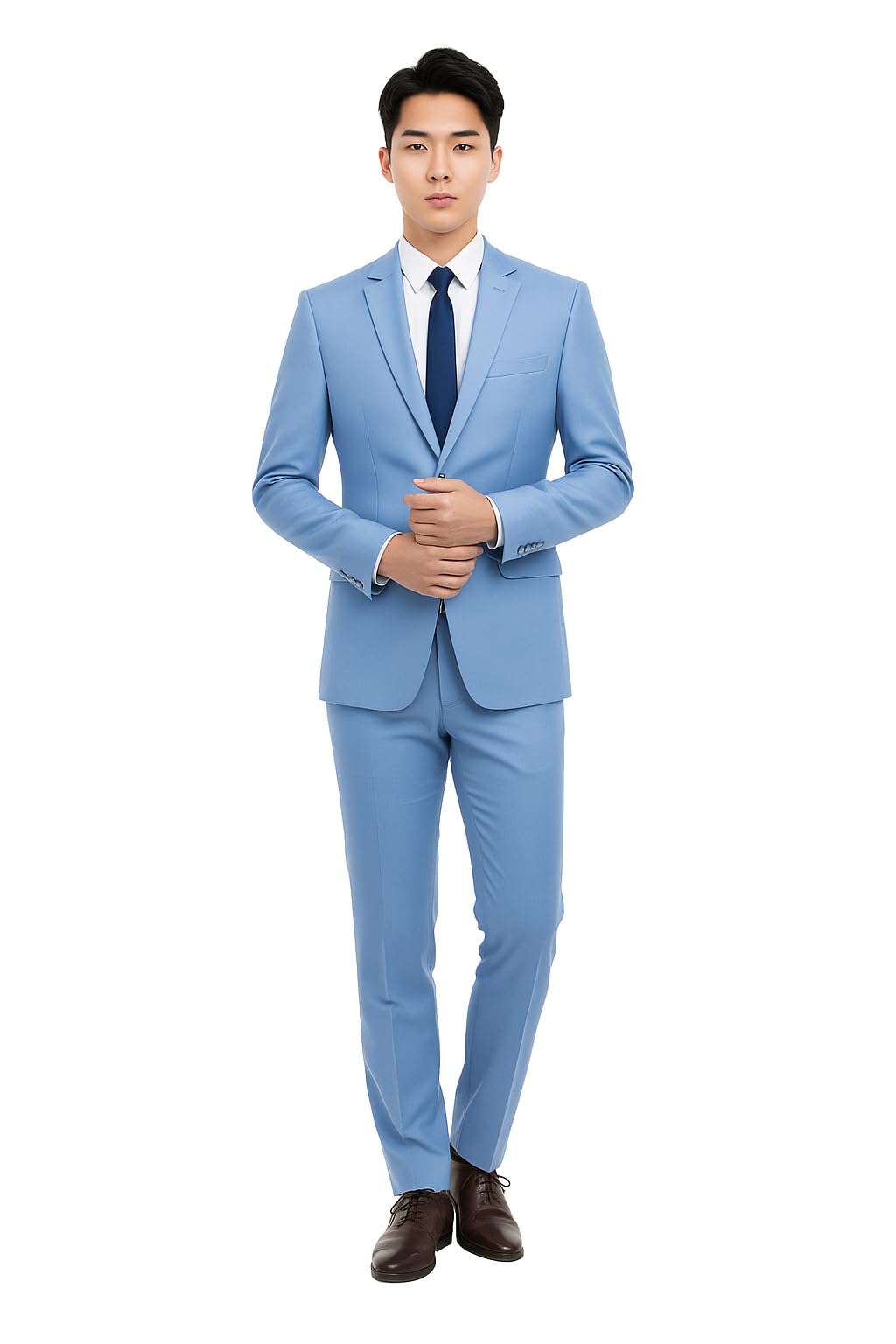 Modern Slim Fit Light Blue 3-Piece Business Suit, Professional Formal Wear, Classic Cut with Navy Tie-picture-44