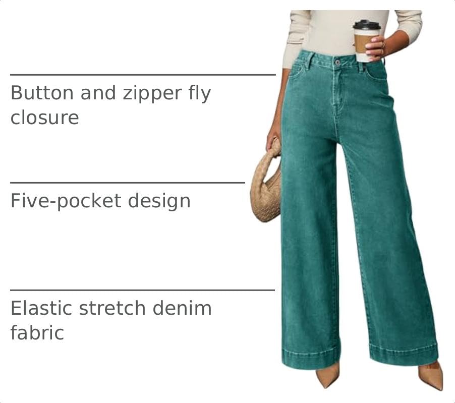 Image of Dokotoo Women's Casual High Waisted Jeans Stretch Wide Leg Loose Denim Pant