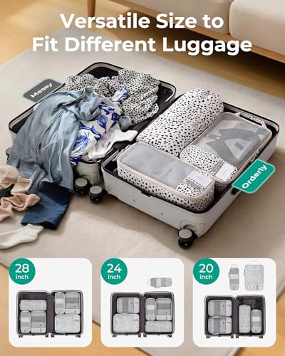 Image of BAGSMART 6 Set Compression Packing Cubes for Travel, Lightweight Luggage Organizer Bags, Durable Space Saver Bags Travel Essentials, Seaside Dots