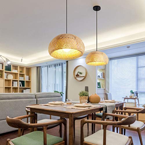 Lurrose Rattan Dome LED Pendant, Natural Pendant Lamp Rattan Pendant Lights Minimalist Ceiling Hanging Light for Kitchen, Restaurant Living Room - Image 6