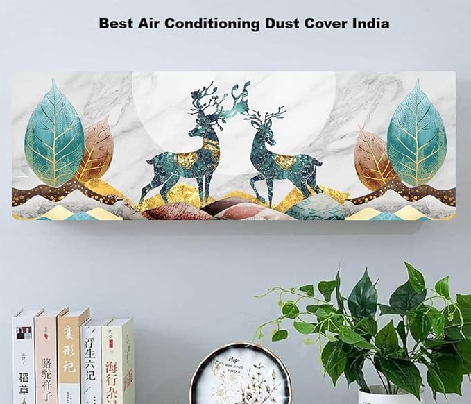 Image of Polyester Printed Air Conditioning Dust Cover Folding Designer Ac Cover For Indoor Split Ac 1.5 Ton (97X 31X 21 Cm ) (Deer)