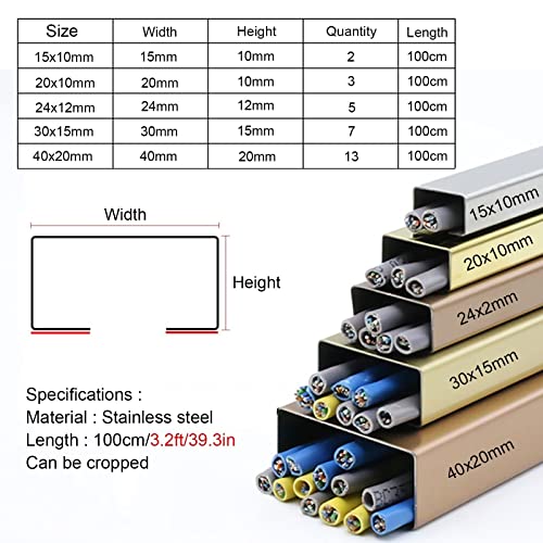 Canaleta para cables de acero inoxidable negro, kit duradero para gestión de cables que soporta 3, 5, 7, 13, 18, 30, 60 o 90 cables, cubierta protectora para cables metálica (L1 m, W24 mm, soporta 5 cables) miniatura 2