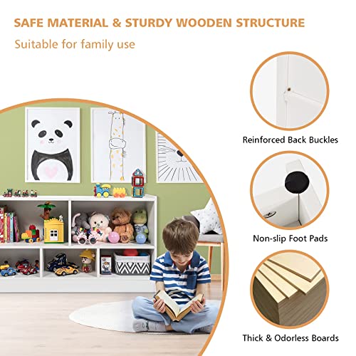 Costzon Toy Storage Organizer For Kids, 5-Section School Classroom Storage Cabinet For Organizing Books Toys, Wooden Bookshelf Daycare Furniture For Playroom, Kids Room, Nursery, Kindergarten (White) #TOP4