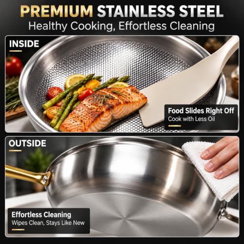 SYXUMLKLS Titanium Frying Pans for Cooking, No Coating Good for Health,Hammered Texture Design Nonstick, with Lid(12 Inch) - image 6