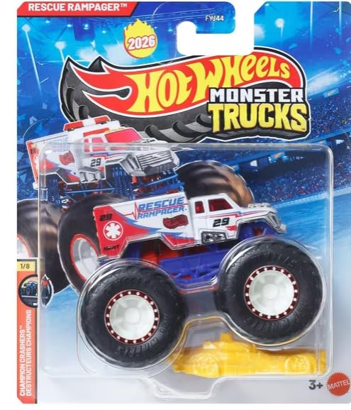 Hot Wheels Monster Trucks Rescue Rampager Ambulance, 2026, 1:64 Scale, Die Cast, 1/8