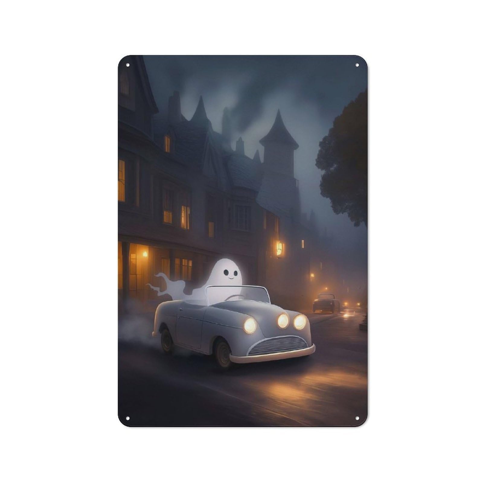 Junmoney Spooky Ghost Ride Vintage Tin Sign 30X20cm With For Studio Or Craft Room, For Garage, Workshop And Man Cave Decoration