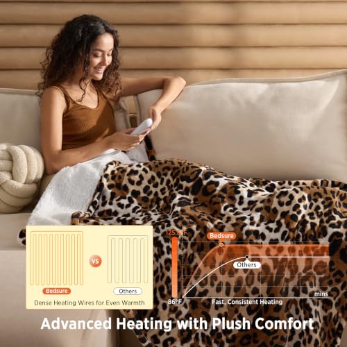 Image of Bedsure Heated Blanket Throw, Leopard Print Pattern Electric Blanket