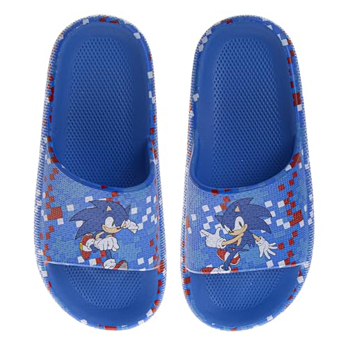 Josmo Kids Sonic Slide Open Toe - Boys Sandals Sonic the Hedgehog SlipOn Slides - Blue (size 13 little kid)