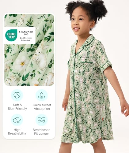 Girls Nightgowns Short Sleeve Button Down Sleepshirt Dress Night Pajamas 3-12 Years3