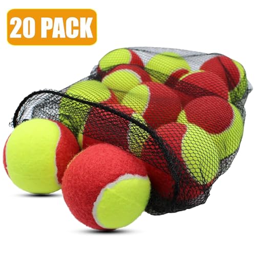 Magicorange Tennis Balls, 20 Pack Low Compression Stage Tennis Ball for Beginners Youth Kids Training Practicing with Mesh Bag for Easy Transport