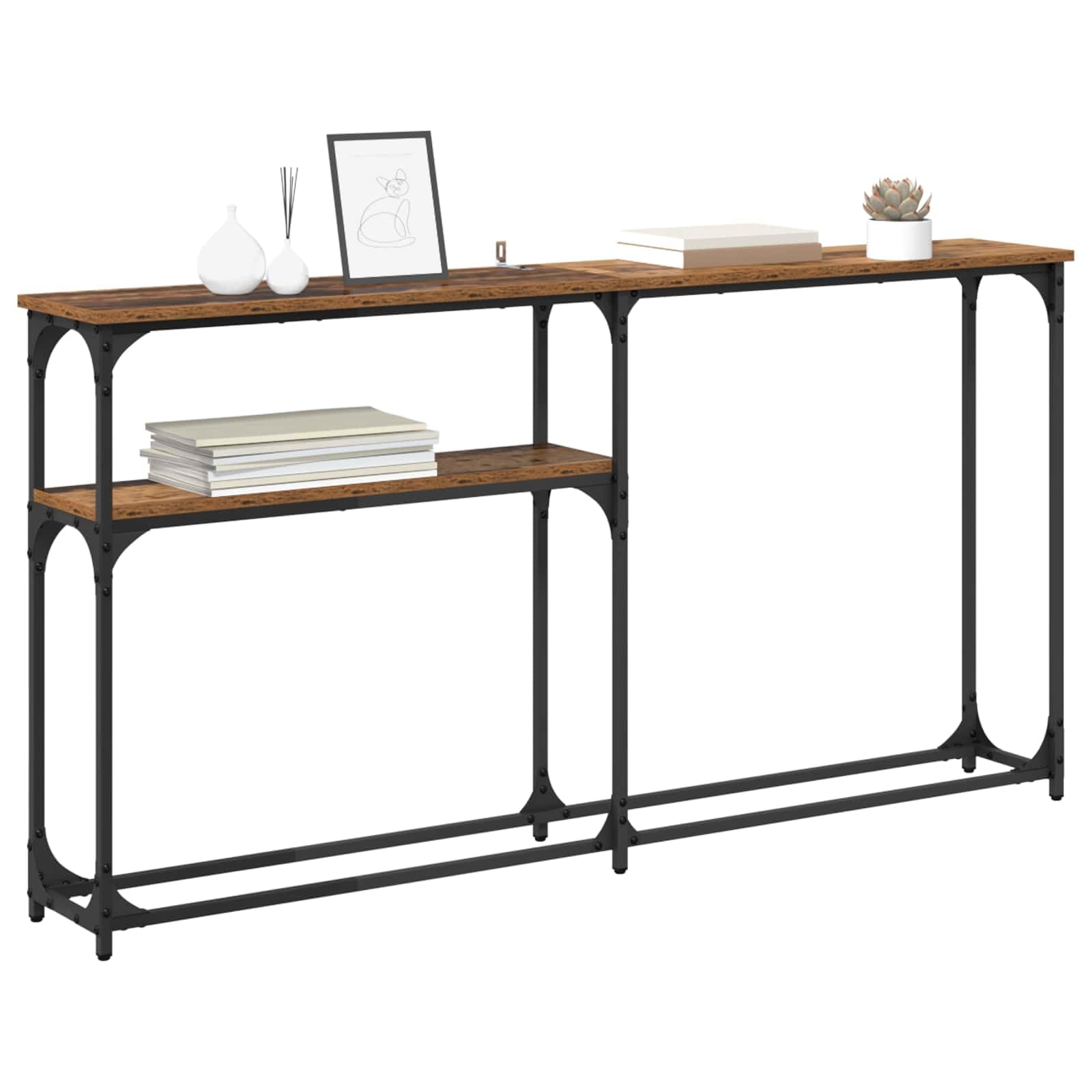 Tavolo Consolle Industriale Legno Vecchio 145 x 22,5 x 75 cm | Mobile d'ingresso salvaspazio per corridoio e soggiorno, ottimo per riordinare chiavi e decorazioni con stile.