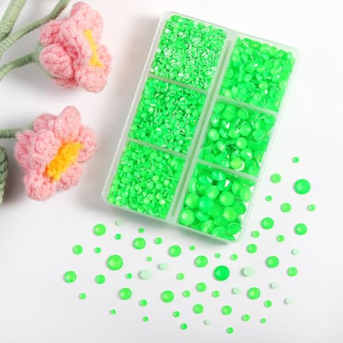 Image of BEADSLAND Hotfix Rhinestones, 4000 PCS Rhinestones for Clothes Crafts Mixed 6 Sizes with Wax Pencil and Tweezers Kit, SS6-SS30, Neon Green