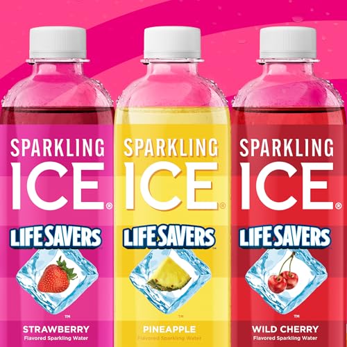 Image of Sparkling Ice LIFESAVERS Strawberry, Zero Sugar Flavored Sparkling Water, with Vitamins and Antioxidants. No Artificial Dyes, Low Calorie Beverage, 17 fl oz Bottles (Pack of 12)