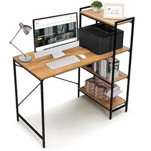 ABOUT SPACE Computer Table for Home - 4 Tier Storage Study Table for Students, Adults Work Table for Home Office - PC, Laptop, Desktop Table with Bottom Storage (Teak Color - L 110 x B 51 x H 110 cm)
