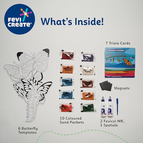 Image of Fevicreate Stick-n-Create Surf & Sand Kingdom of Butterflies Kit | Sand Art | Fridge Magnets | Informative Flash Cards | Screen-Free Play | Gifting | Ages 5+
