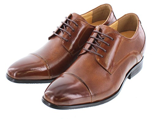 CALTO Men's Invisible Height Increasing Elevator Shoes - Brown Premium Leather Lace-up Formal Oxfords - 3 Inches Taller - Y40201 - Size 6.5 D(M) US3