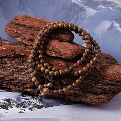 Image of Eigso 6mm 8 mm Natural Mala Beads Wristlets for Women Men 108 Lava Rocks Healing Tibetan Prayer Bracelet Necklace for Man Woman