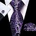Barry.Wang Purple Black Tie for Men Floral Silk Necktie Pocket Square Cufflinks Formal Business Wedding Party Prom