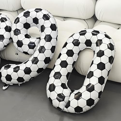 Image of Black White Soccer Number 2 Balloon 2nd Birthday Decoration 40in 2 Balloon | Helium Foil Mylar Balloon World Cup Football Sports Theme Favors for Birthday Party Anniversary Decorations Supplies