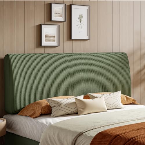 Image of Pinmoco 4.7 inch Upholstered Headboard for King Size Bed, Height Adjustable and Ergonomic Headboard, Easy Assemble, Sturdy and Durable, Olive Green