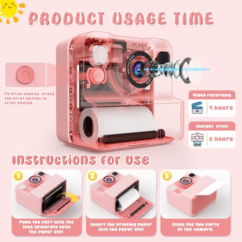 Kids Camera Instant Print, Gifts for 3 4 5 6 7 8 9 10 Year Old Girls Birthday Presents 1080P Video & 32GB SD 2.4'' Screen Instant Print Camera for Kids Toys for 3-10 Year Old Girl Gifts Xmas - Image 5