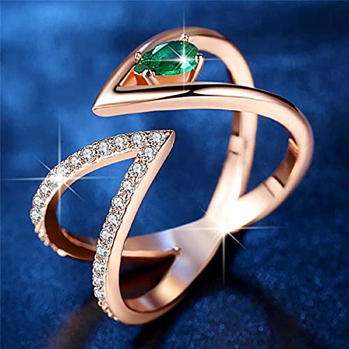ChenFeng Water Drop Green Grandmother Open Female Engagement Ring Pointed V Rose Gold 925 Silver Ring