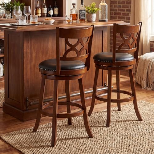 Butacos Giratorios Giantex, Set de 2 Unidades, Altura Barra 31", Asiento Tapizado, Patas de Madera de Cauchos y Reposapiés, Estilo Mid-Century para Isla de Cocina, Comedor y Pub miniatura 4