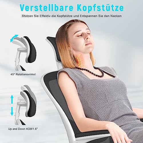 naspaluro Bürostuhl, Ergonomischer Schreibtischstuhl mit Verstellbarer Armlehnen, Kopfstütze, Lordosenstütze, Höhenverstellung… – Ansicht 4
