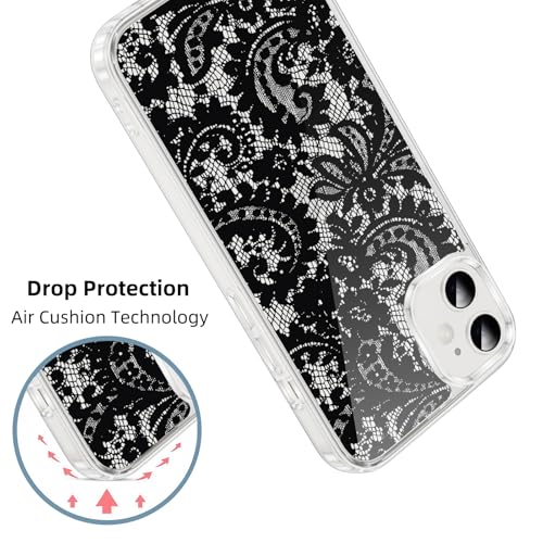 Coque transparente iPhone 12 dentelle noire durable élégante fleur chic - 4