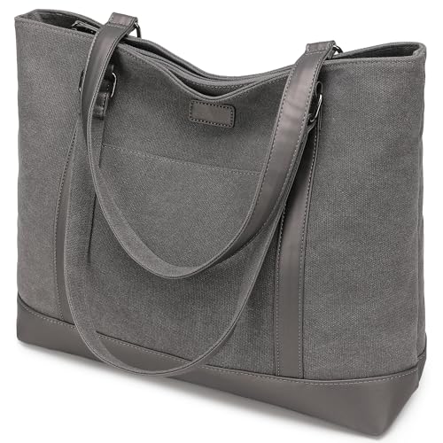 Canvas Laptop Tote Work Bag for Women with 15.6 Inch Computer Compartment Pockets