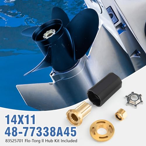 Image of 14x11 Pitch 48-77338A45 Upgrade Aluminium Boat Propeller for Mercury Outboard Motors 60 75 90 100 115 Hp,15 Spline Tooth,Hub Kits Included,Rh,14 x 11p