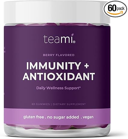 Teami Elderberry Vitamin C and Zinc Gummies for Men and Women - Sambucus Elderberry Gummies for Adults Immune Support, Daily Defense Boost, Non-GMO, Antioxidant, and Sugar-Free, 60 Gummies