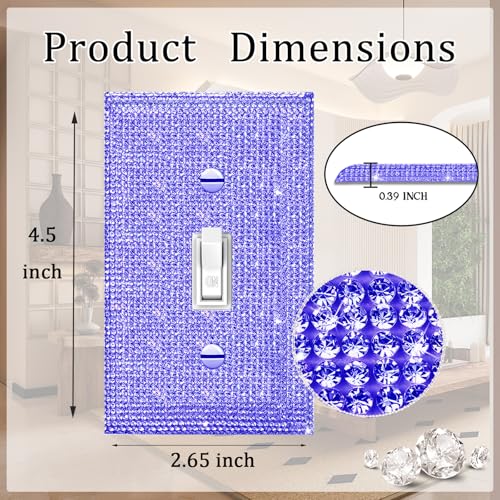 Image of 2 Pcs Shiny Purple Single Toggle Light Switch Plate Wall Plates Light Switch Cover Plate Decorative Switch Covers Purple Rhinestones Wall Plate