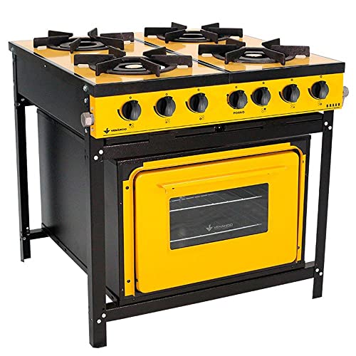 Fogão Industrial 4 Bocas Com Forno Linha Bravo Amarelo - Venâncio Br4bfam
