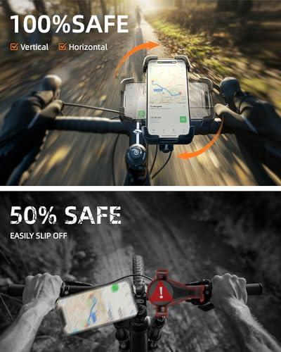 Image of Delobon Motorcycle Phone Mount, Bike Phone Holder for 4.7-6.8 Inch Phones, One Hand Operation, for iPhone 15 14 13 12 Pro Max, Galaxy S24 S23 S22, ATV Scooter Accessory