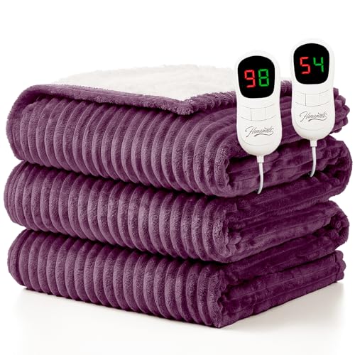 Image of Homemate Electric Heated Blanket Queen Size - 84 inchx90 inch Heating Blanket Queen Size Dual Control 1 /2 /4 /6 /8 Hours Auto-Off 10 Heat Level Over-Heat Protection Soft Flannel Sherpa ETL Certification