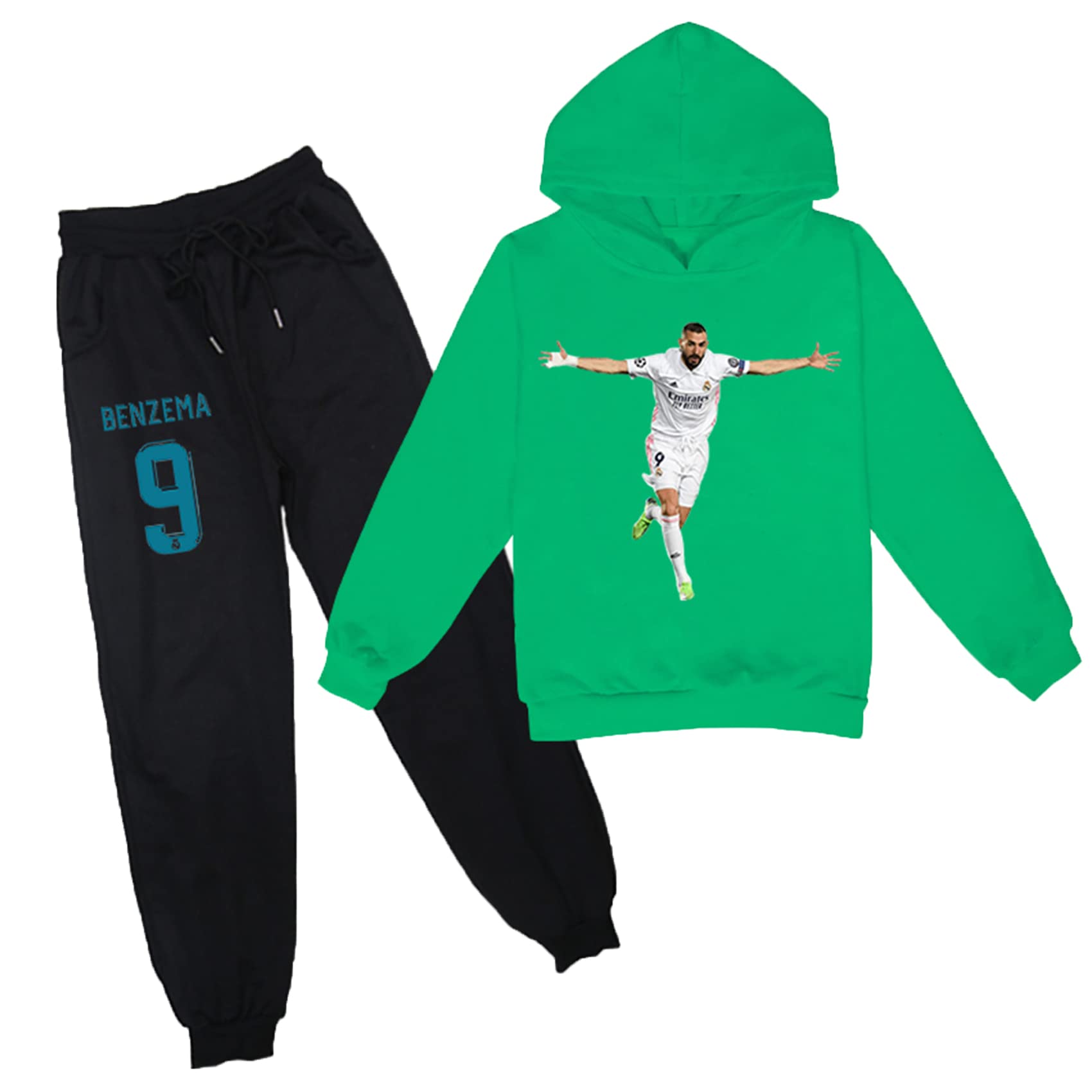 Duuloon Child Hooded Sweatshirts and Sweatpants Sets Boys Benzema Lightweight Active Tracksuits Fall Casual Clothes Outfits